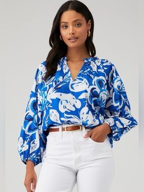 NWT Cleobella Adina Blouse in Azure Print Boho Top M